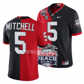 Adonai Mitchell Georgia Bulldogs 2022 Peach Bowl Split Jersey Men's Red Black #5 Uniform