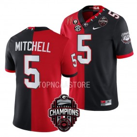 Adonai Mitchell Georgia Bulldogs Back-To-Back 2X National Champions #5 Jersey Men's Red Black Split Uniform