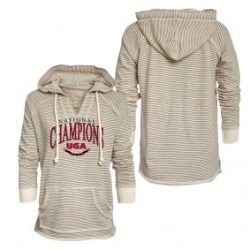 Georgia Bulldogs Blue 84 Women's College Football Playoff 2022 National Champions French Terry V-Neck Pullover Hoodie Cream