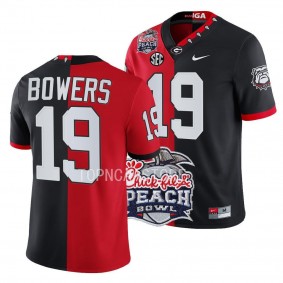 Brock Bowers Georgia Bulldogs 2022 Peach Bowl Split Jersey Men's Red Black #19 Uniform