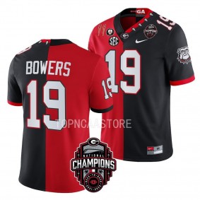 Brock Bowers Georgia Bulldogs Back-To-Back 2X National Champions #19 Jersey Men's Red Black Split Uniform