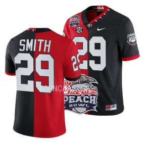 Christopher Smith Georgia Bulldogs 2022 Peach Bowl Split Jersey Men's Red Black #29 Uniform