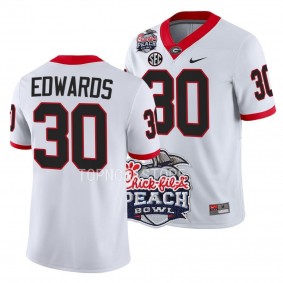 2022 Peach Bowl Daijun Edwards Georgia Bulldogs #30 White College Football Playoff Jersey Men's