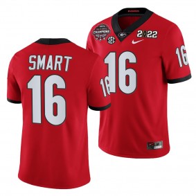 Georgia Bulldogs Kirby Smart 2021 CFP National Champions Jersey #16 Red Honor Coah Uniform