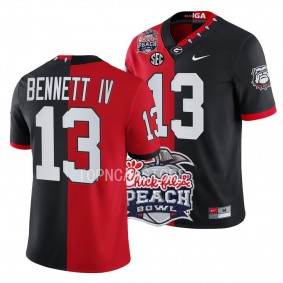 Stetson Bennett Georgia Bulldogs 2022 Peach Bowl Split Jersey Men's Red Black #13 Uniform