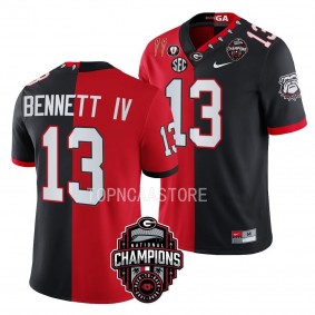 Stetson Bennett Georgia Bulldogs Back-To-Back 2X National Champions #13 Jersey Men's Red Black Split Uniform