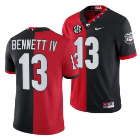 Georgia Bulldogs Stetson Bennett Men Jersey 2021-22 Split Edition Mascot 100th Anniversary Jersey - Red Black