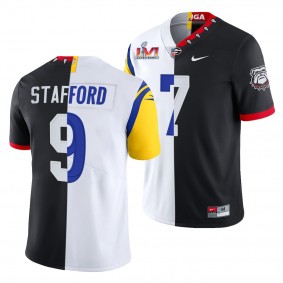 Matthew Stafford Super Bowl LVI Georgia Bulldogs X LA Rams #7 Black White Dual Teams Split Jersey