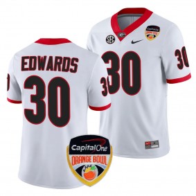 Daijun Edwards 2023 Orange Bowl Georgia Bulldogs #30 Jersey White Men's College Football Playoff Shirt