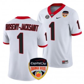 Marcus Rosemy-Jacksaint 2023 Orange Bowl Georgia Bulldogs #1 Jersey White Men's College Football Playoff Shirt